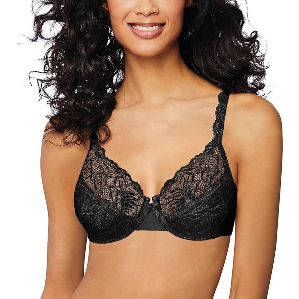 Bali Lace Underwire Bra Black 36C Romantic Feminine Plunge Full Coverage